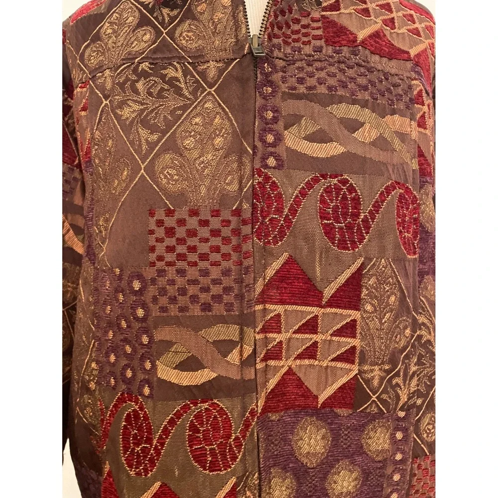 CJ Banks Women's Tapestry Patchwork Zip Up Jacket Size X/14W Boho Western‎